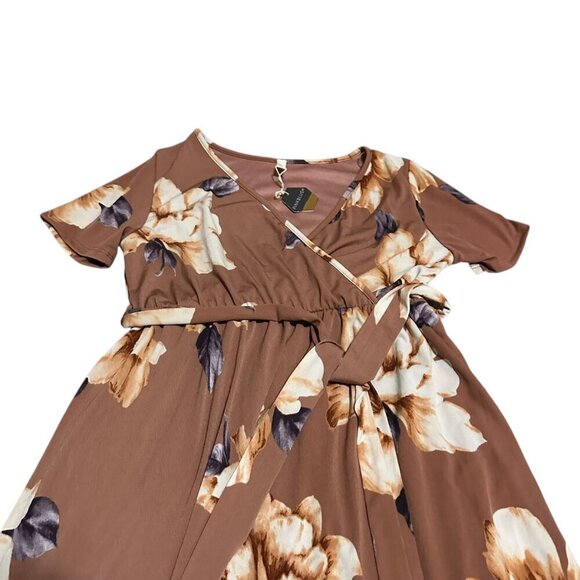 Pink Blush Rust Floral Hi-Low Maternity Wrap Dress Belt Stretch Soft Size Small - Picture 3 of 13